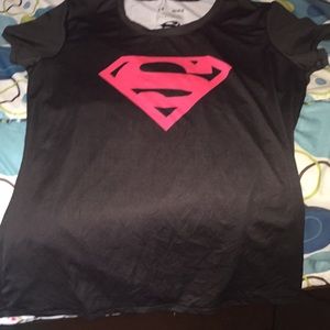 A black and pink super man shirt